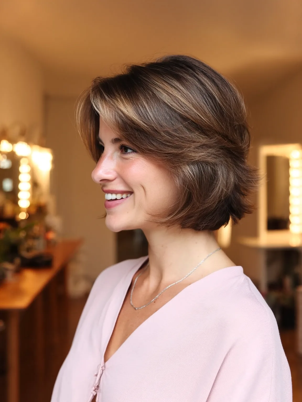 Voluminous Feathered Bob in Warm Caramel and Honey Blonde